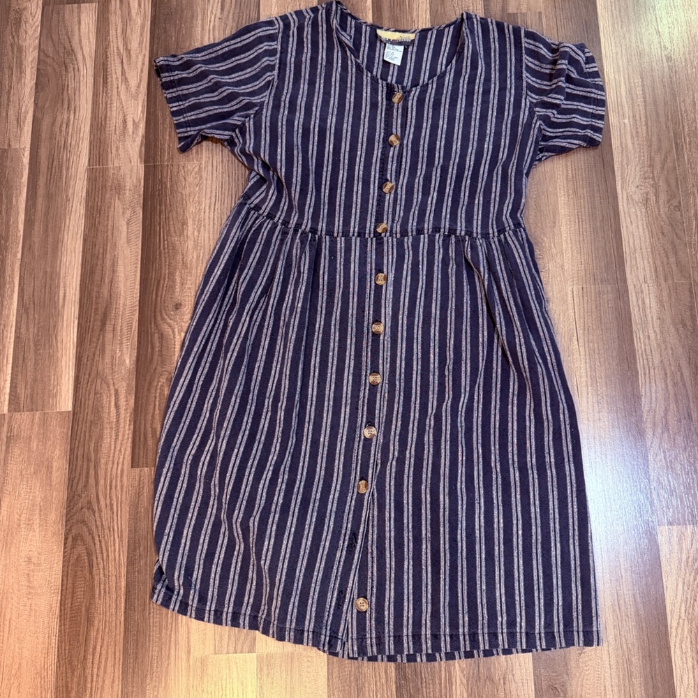 Noil Silk Exchange Vintage Noil Silk 1990’s Striped Butto Dress Yachtcore 16w